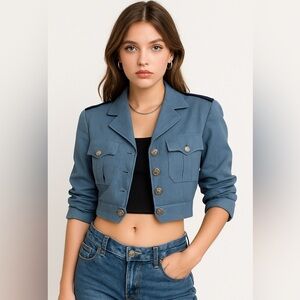 Vintage Somes Uniforms Cropped Military Jacket Blue Wool Blend Epaulet 70s/80s‎